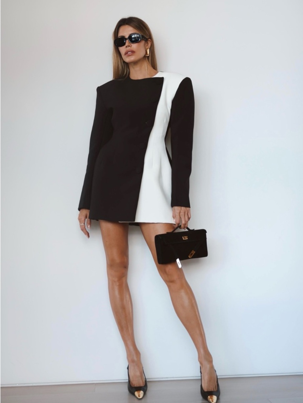 Ronny Kobo Women's Jae Colorblocked Asymmetric Button-Up Minidress
